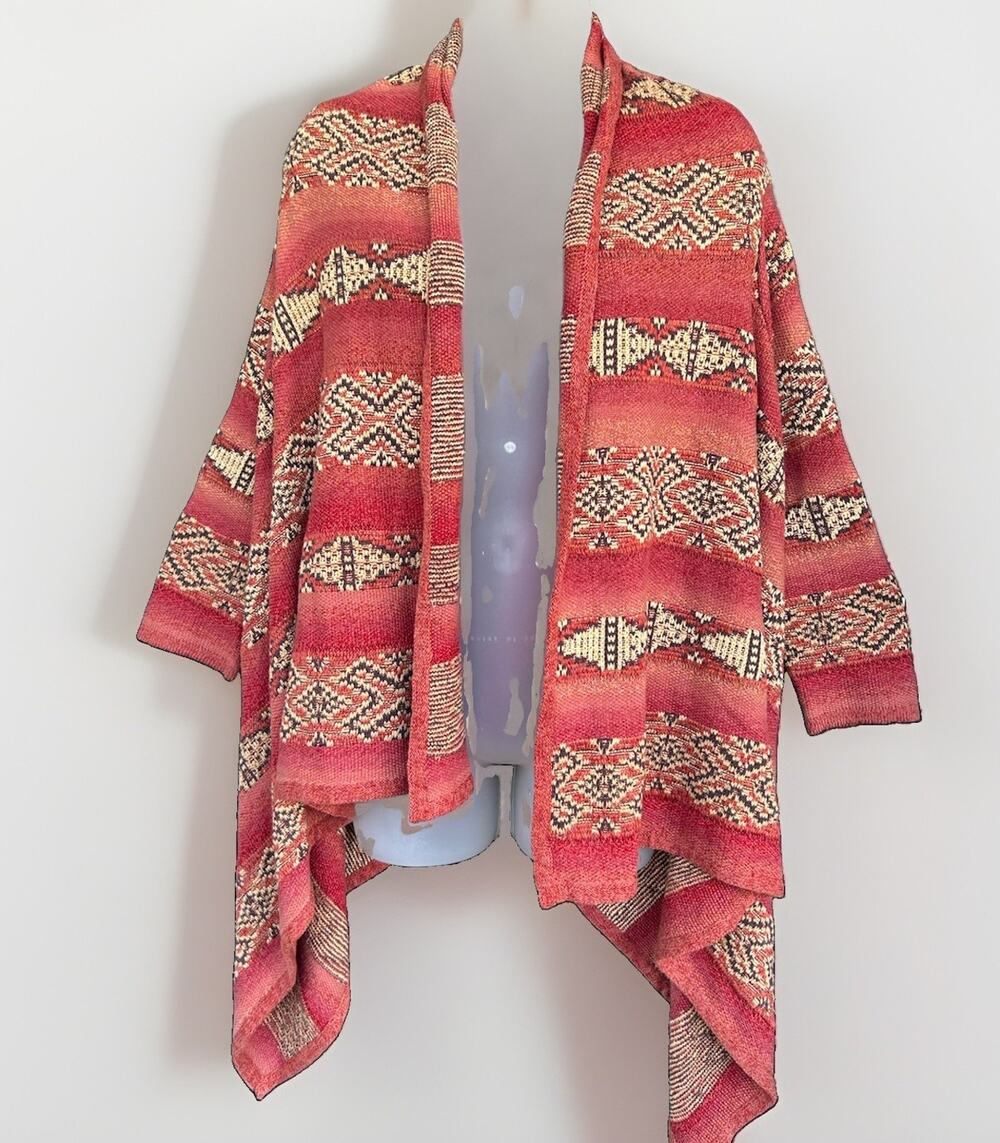 Lauren Ralph Lauren Boho Southwestern Open Front Wrap Cardigan Sweater Sz SM-PM